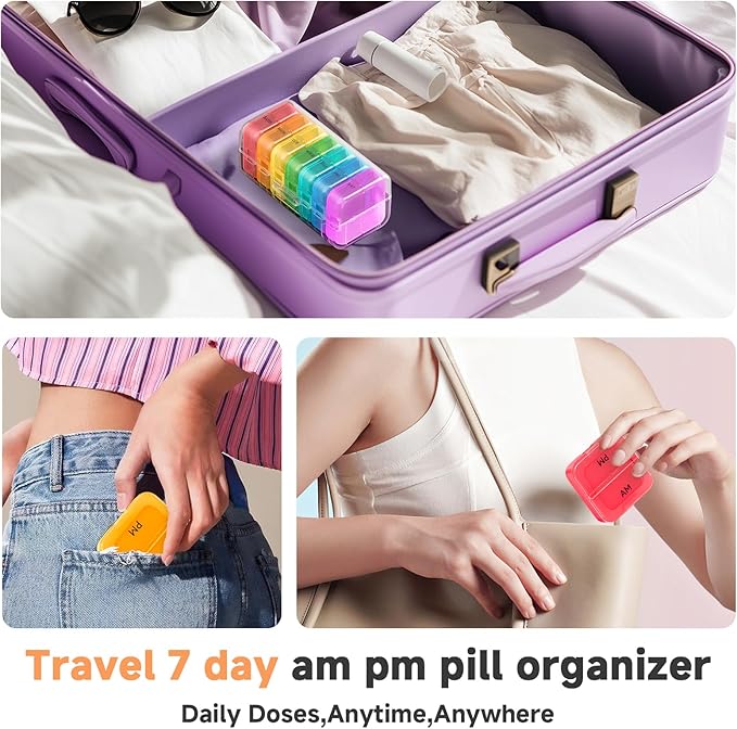 Zoksi Pill Organizer 2 Times a Day, Weekly 7 Day Pill Box, Daily Am Pm Pill Organizer with Double-Side Large Opening for Easy to Use, Color Tracking Travel Pill Case for Medicine, Fish Oils, Vitamins