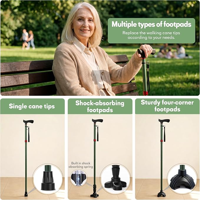 Foldable Walking Cane for Men & Women, Lightweight Aluminum Adjustable Cane with Ergonomic Handle, Non-Slip Rubber Base, Walking Sticks for Seniors Balance,Collapsible Cane for Assistance Travel