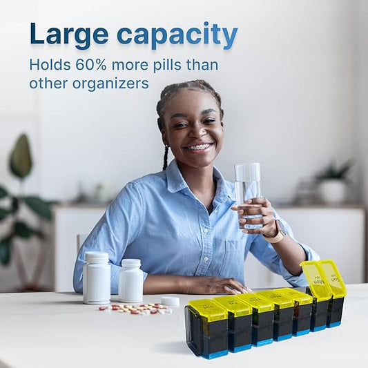 Extra Large Pill Organizer 2 Times a Day – XL Pill Box 7 Day with Big AM/PM Compartments – Fits Large Vitamins, Supplements & Gummies, for 7 or 14-Day Use, Color-Coded, Senior-Friendly, No Spills