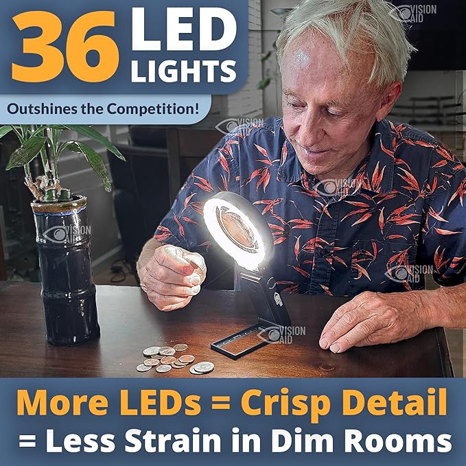 30x Hands-Free Magnifier with USB Rechargeable Ultra Bright LED Lights and Case | 40x Loupe Magnifying Glass with Stand for Reading Jewelry Coins Watch Hobby Crafts Close Work