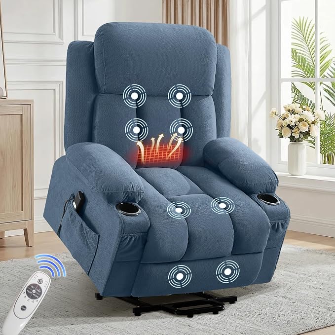 MAHOMICO Power Lift Recliner Chair for Elderly with Vibration Massage and Lumbar Heating Electric Oversized Single Sofa with Cup Holder and USB Charge Port for Living Room