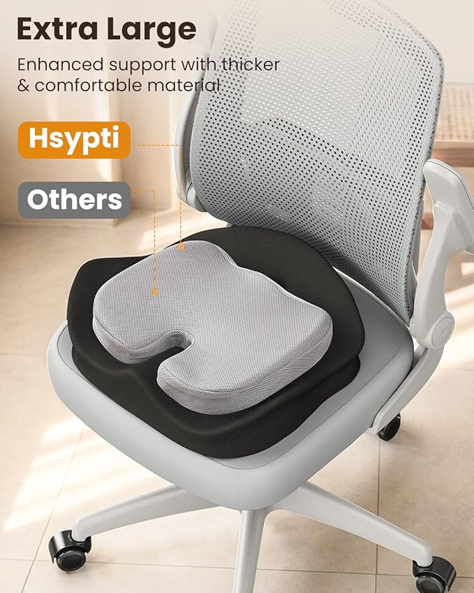 Seat Cushion, X Large Office Chair Cushion for Sciatica Pain Relief, Memory Foam Ergonomic Cushions Pad Pillow for Car, Home, Hip, Tailbone, Coccyx, Long Sitting