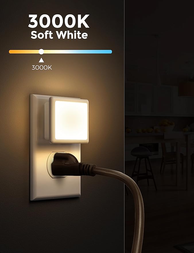 L LOHAS LED Night Light,Night Lights Plug into Wall, Dusk-to-Dawn Sensor | Plug in Night Light,3000K Soft White 0.3W Bright Nightlight Auto-On/Off for Kids Bedroom Bathroom Hallway [6-PACK]