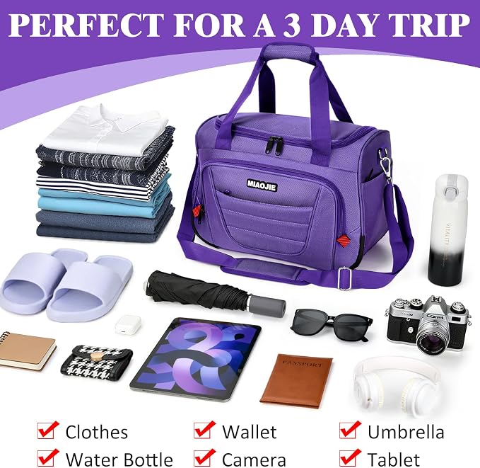 Underseat Carry On luggage Bag Airplanes Personal Item Bags, Gym Bag for Men Weekender Overnight Travel Tote Bag Shoulder Small Softside Carry on Luggage Travel Duffel Bags For Men Women -16 IN Purple