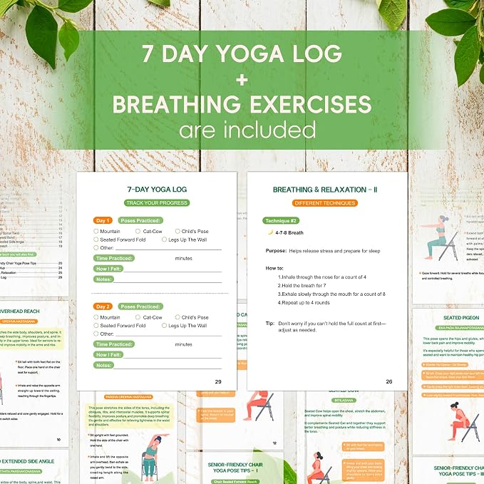 Chair Yoga for Seniors Over 60 Book & Chart – 30-Day Challenge, Gentle Seated Yoga Guide, Chair Yoga for Weight Loss & Flexibility, Senior Chair Exercises for Women & Men, 8.5x11" Book on Chair Yoga (Purple)