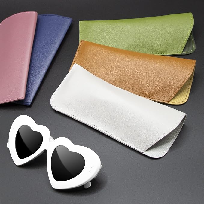 Soft Glasses Case, Leather Eye Glass Case Glasses Pouch for Women Men Kids Travelling Reading