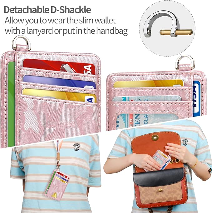Slim Minimalist Front Pocket Wallet, RFID Blocking Credit Card Holder Wallet with Detachable D-Shackle for Men Women