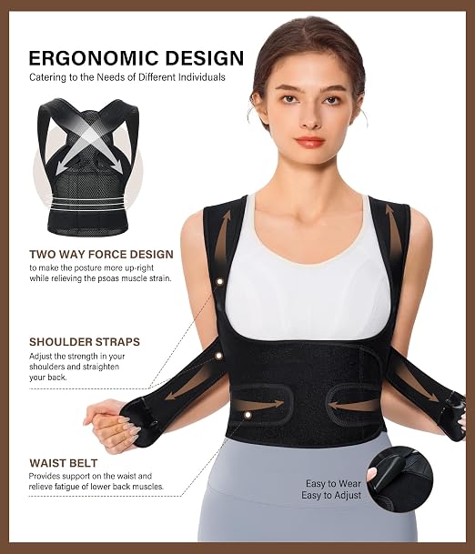 URSEXYLY Back Brace Posture Corrector for Women and Men, Breathable Shoulder Brace, Upper and Lower Back Pain Relief, Adjustable Full Back Support(X-Large,Black)