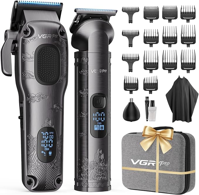 Hair Clippers for Men Professional, Cordless Hair Clippers for Hair Cutting, Mens Clippers and Trimmers Set, Electric Hair Trimmer for Men with Package Box | 7000RPM Grooming Kit with EVA Case, LED display, 14 Guide Combs (including Right & Left Ear Ta...