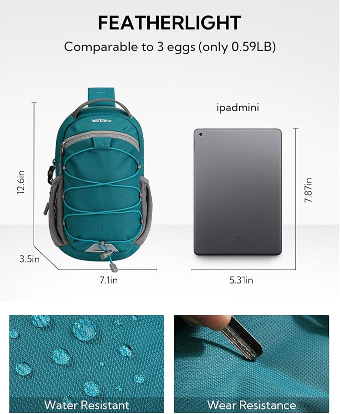 WATERFLY RFID Anti Theft Sling Bag: Small Crossbody Travel Hiking Daypacks | RFID pocket,Multi-compartment pocket,Water-resistant,Adjustable shoulder strap with card pocket,Lightweight nylon