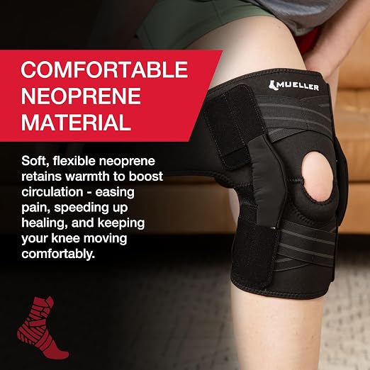 MUELLER Sports Medicine Self Adjusting Hinged Knee Brace for Men and Women,Knee Stabilizer for Compression and Pain Relief Support,Ideal-for Arthritis,Sprains,Black,One Size,(Pack of 2)