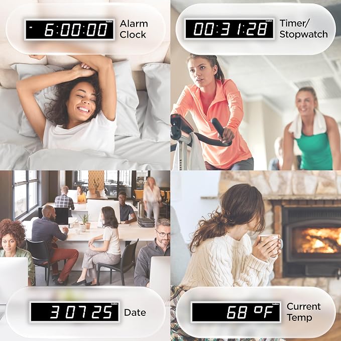 Ivation Oversized 36" Large Digital LED Clock | Big Digital Clock w/Multi-Function Display – Stopwatch, Timer, Alarms, Temp & Date | 6 Brightness Levels, Time Memory & Remote (White)