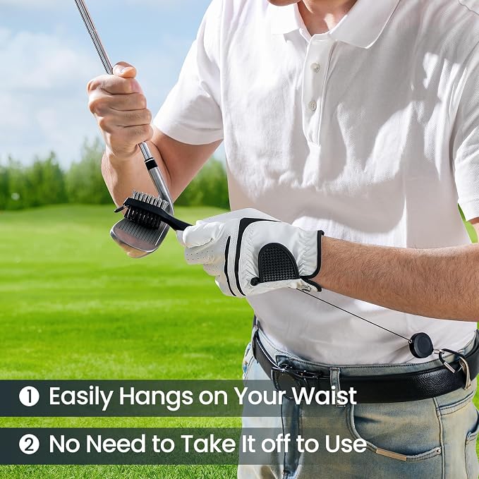 POIKSHARK Golf Club Brush and Club Groove Cleaner with Retractable Zip-line and Aluminum Carabiner Cleaning Tools