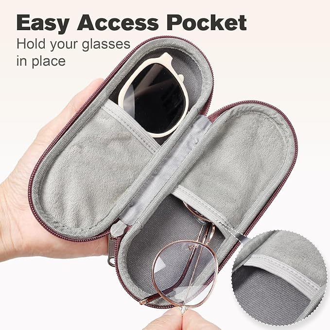 Double Eyeglasses Case, Dual Glasses Sunglasses Organizer with Zipper Closure, Eyewear Storage Box for Men Women Travel