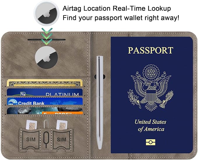 Airtag Passport Holder for Travel Essentials, RFID Passport Cover | Rfid Blocking Wallet, Synthetic Leather Case, Vacation Travel Accessories, For Women Men
