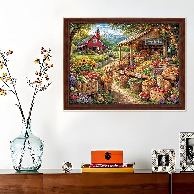 500 Piece Puzzles for Adults, Countryside Farm Market Jigsaw Puzzles | Fruit Fresh Produce Puzzle 500 Pieces, Mountains Meadow Jigsaw Puzzle, Dog Cat Funny Puzzle Home Decor Birthday Party Gift