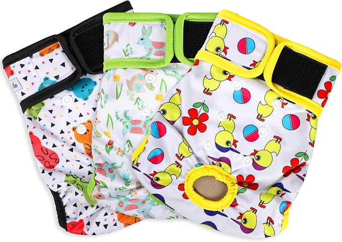 Washable Female Dog Diapers - Premium Reusable Diapers for Doggie in Heat - Highly Absorbent Dog Diapers Female for Pet Incontinence with Adjustable Snaps(Animals, S)