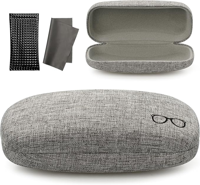 Vemiss Hard Shell Sunglasses Case, Large Linen Fabric Protective Glasses Case for Men Women