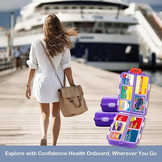 2026 New Extra Large Pill Box with Medicine Labels Travel Essentials Daily Med Container Mini Medication Organizer Storage Organizer Case 7 Day Pill Organizer(Purple)