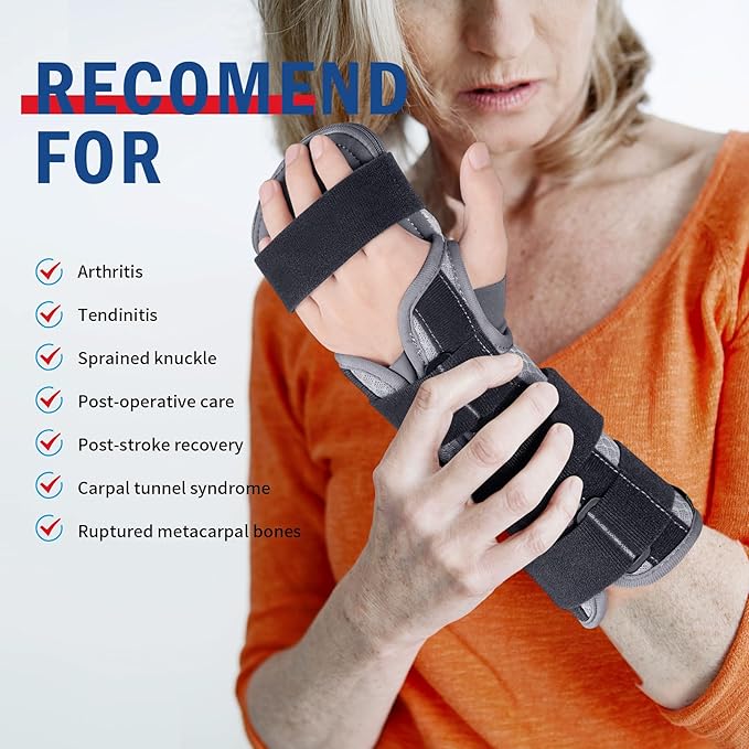 FEATOL Resting Hand Splint, Stroke Hand Immobilizer For Men and Women，Wrist Finger Brace For Carpel Tunnel, Stroke Recovery, Left, Medium