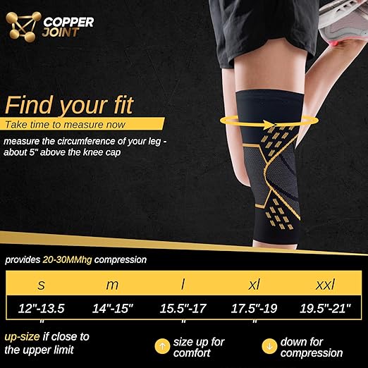 CopperJoint Pull On Knee Brace Women & Men Workout - Copper Infused Knee Sleeves for Men, Elastic Compression Knees Support Braces for Fitness, Volleyball, Basketball, Running, Sports (Large)