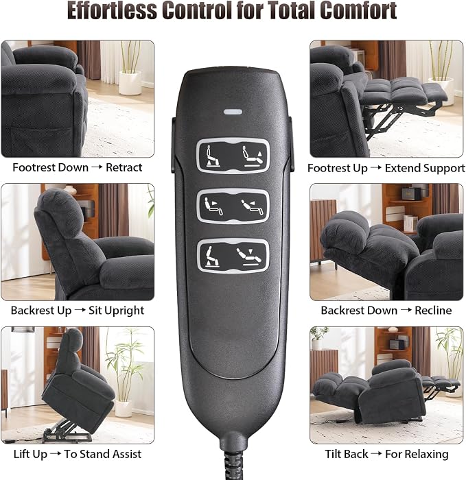 Power Lift Recliner Chair for Elderly, Dual Motor Oversized Recliner with Heat & Massage, Adjustable Headrest, Lay Flat Zero Gravity Recliner with Cup Holder, USB/Type-C Ports & Storage-Grey