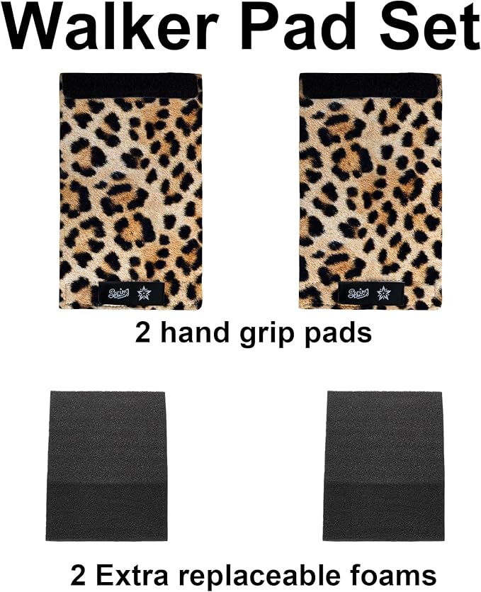Universal Walker Hand Grip Padded Covers Non-Slip Cushion Foam for Folding Wheelchair Rollator Crutch Handle Pads 2-Pack Leopard