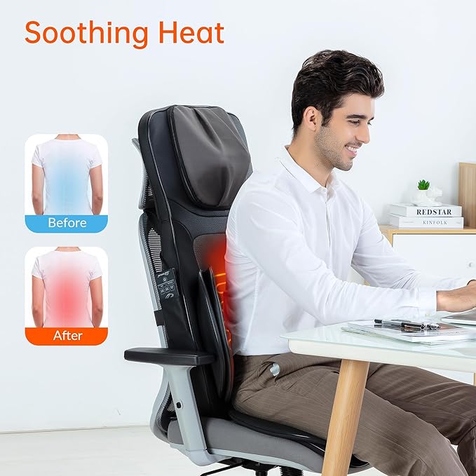 Snailax Shiatsu Back Massager with Heat, 3D Kneading Massage Chair Pad, Neck Back Massager for Back Pain Relief Deep Tissue, Chair Massager for Men Women