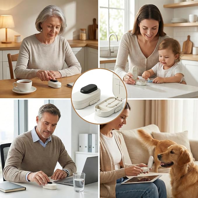 Pill Cutter for Small Tiny Large Pills, Accurate 1/2 & 1/4 Tablet Splitter with Safe Hidden Stainless Steel Blade, Easy Slicer for Vitamins and Medications