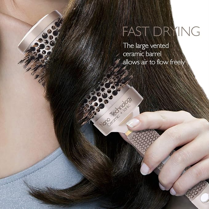 Baasha Hair Brush, Large 3 Inch Round Brush with Boar Bristle, Vented Ceramic Barrel, for Long Hair, Curly Hair, Salon Quality, 1 Count