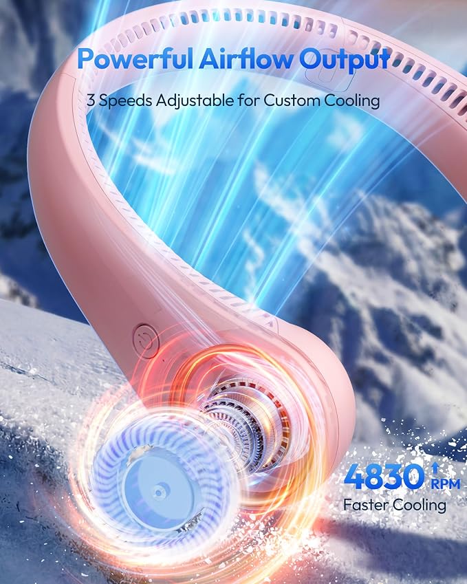 Gaiatop Portable Neck Fan Rechargeable, Hands-Free Cooling, 23.5hrs Runtime | Battery Powered Personal Wearable Fan Quiet, Summer Outdoor Travel Essentials, Birthday Gifts for Women Teen Girls, Pink