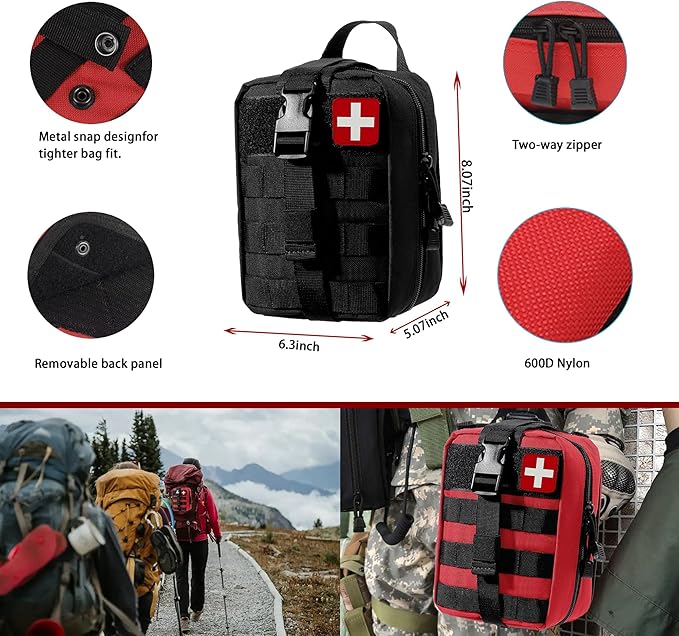293Pcs/set - First Aid Kit Molle Pouches Emergency Survival Kit Suitable for Outdoor Activities, Home, School, Hiking, Car Travel and Camping - Quick Response First Aid Essentials (Black)