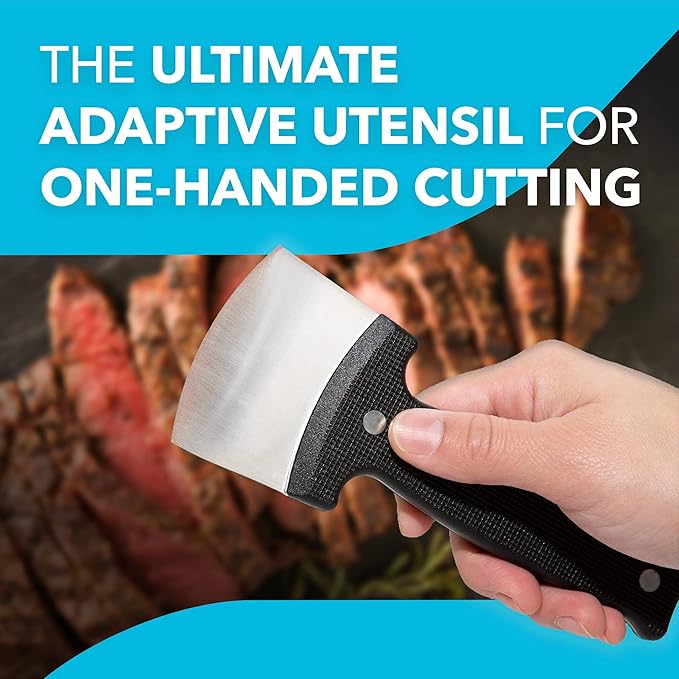 IMPRESA One-Handed Adaptive Kitchen Knife - Extra Wide Blade, Stainless Steel, Black, 2 Pack - Ergonomic Safety Ledge & Textured Grip - Adaptive Equipment for Disabled & Elderly Kitchen Utensils