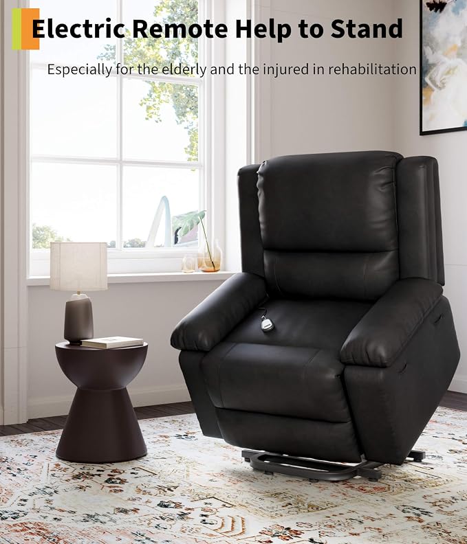 Garvee Power Lift Recliner Chair - Heat and Massage, PU Leather Electric Lift Recliner for Elderly & Mobility Impaired，Reclining Sofa with Side Pocket for Living Room