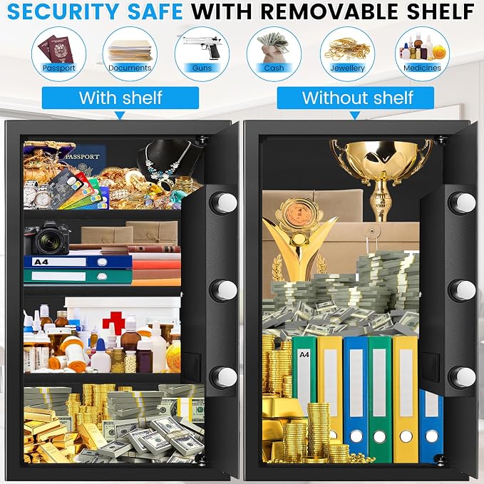[23.6" Tall]Large Home Safe, 𝟒.𝟔 𝐂𝐮𝐟𝐭 Safe Box with Fireproof Waterproof Bag, Security Safes for Home with Programmable Keypad Keys, Smart Alert, Mute Mode, Anti-theft Digital Safe fo Valuables