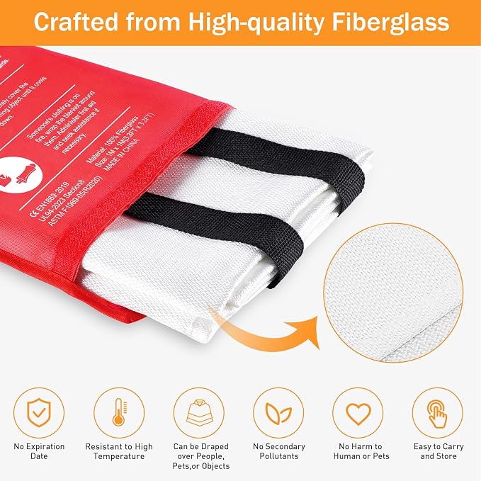 Mondoshop Emergency Fire Blanket for Camping Grill Fire Retardant Blanket for Home Kitchen - Fireproof Blanket for Picnic, Grill, Car, Office, Warehouse, School, Fireplace