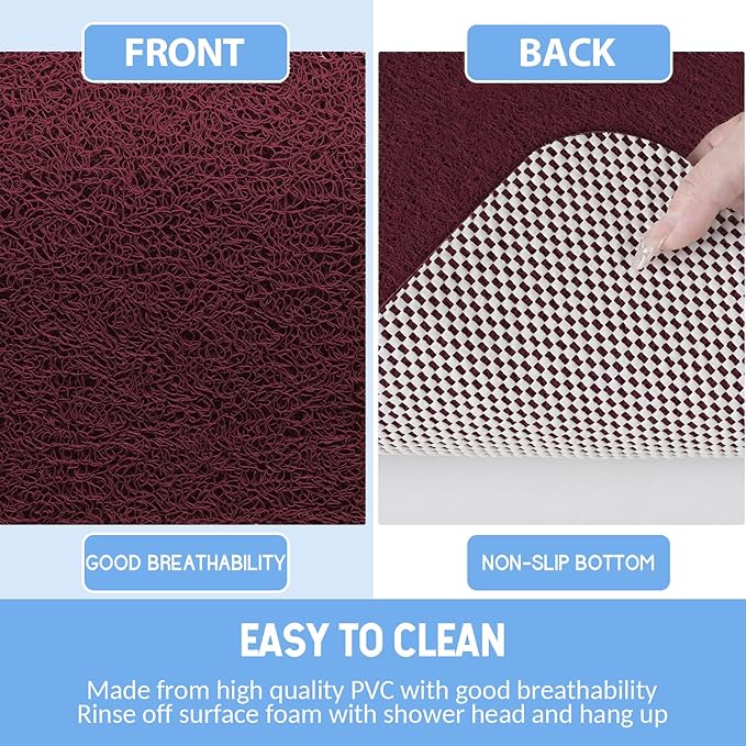 Non-Slip Bathtub Mat, Anti Slip Shower Mat, Fast Drying Bathtub Mats, Foot Scrubber Mat, Anti Slip Mat for Tub, Floor, Bathroom, Kitchen, Home, Hotel (Wine Red 24"×24")