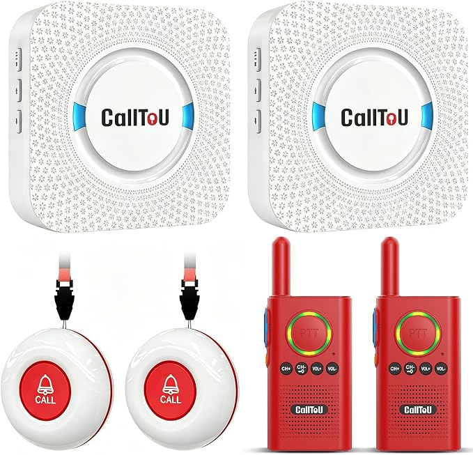 CallToU Caregiver Pager Wireless Alert Button Home Intercom System Long Range Red 2 Way Radio for Elderly/Patient/Pregnant/Home/Office