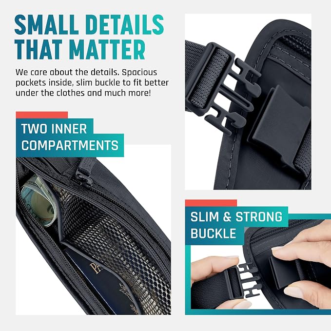 Alpha Keeper Money Belt for Travel Hidden Under Clothes – RFID Blocking Passport Holder & Slim Waist Wallet Pouch for Women & Men, Anti-Theft Travel Accessories