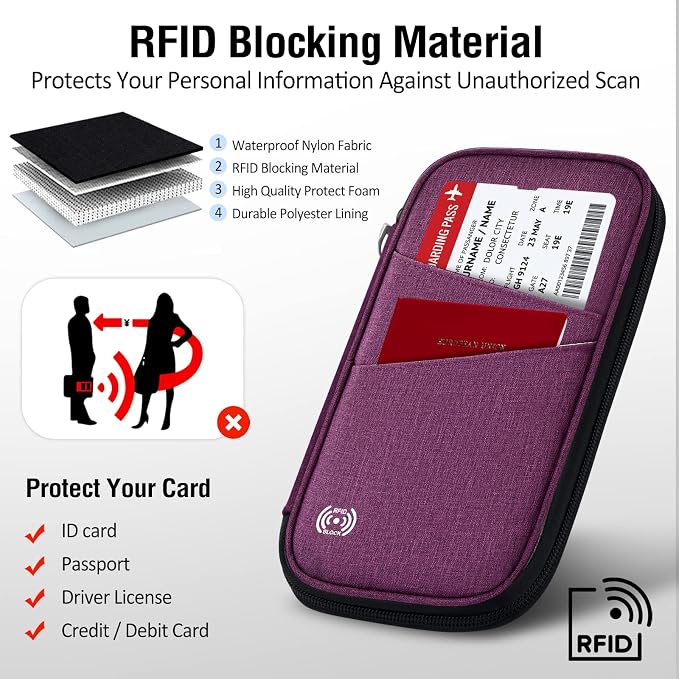 BKNOOU Passport Holder Family Rfid Blocking Travel Document Organizer,Travel Passport Wallet Waterproof Multiple Passport Holder for Traveling,Passport Organizer for Men Women