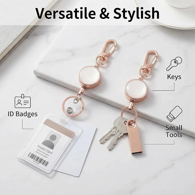 4 PCS Retractable Keychain,Key Chain Ring Badge Holder, Stretchable Hanging Lanyard with Carabiner Hook