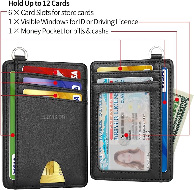 Slim Minimalist Front Pocket Wallet, RFID Blocking Credit Card Holder Wallet with Detachable D-Shackle for Men Women