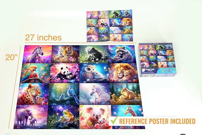 Adult Jigsaw Puzzle 1000 Piece Fantasy Animals | Features colorful birds, animals, and babies in nature. Great for game nights on a table, puzzleboard, or floor.