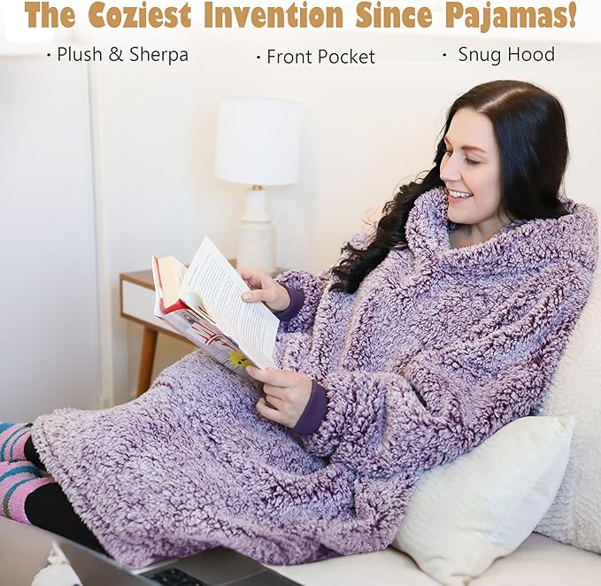 Catalonia Oversized Blanket Hoodie Sweatshirt, Wearable Sherpa Lounging Pullover for Adults Women Men