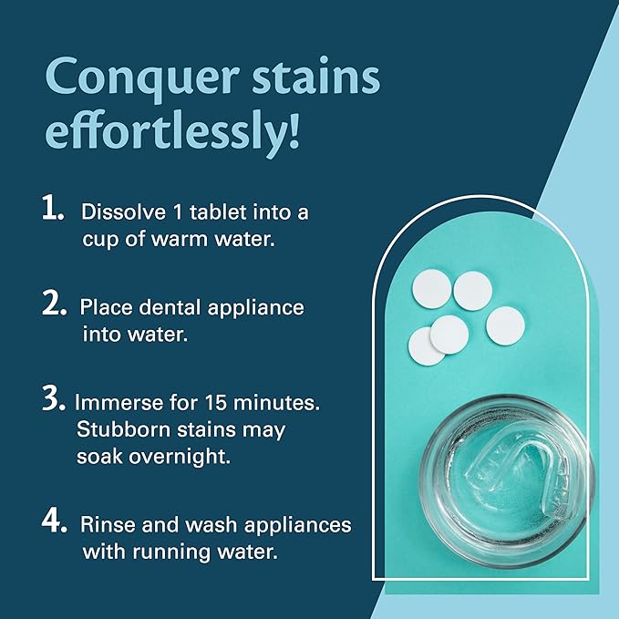 Overnight + Whitening Retainer Cleaner, Remove Stains, Discoloration, and Plaque | 4 Month Supply | Denture Cleanser with Whitening Boost,120 Tablets by M3 Naturals (Pack of 2)