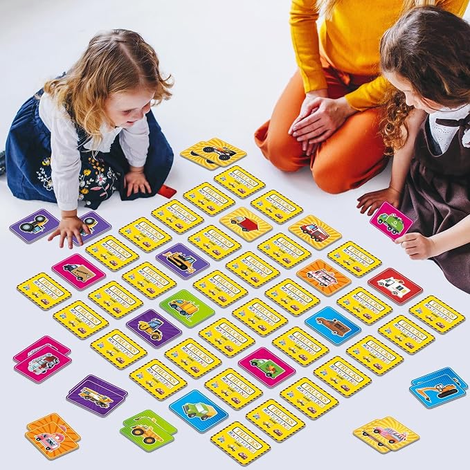 gisgfim 100 PCS Memory Matching Game Trucks Concentration Memory Card Games for Kids Preschool Educational Ages 3-8 A Fun & Fast Vehicle Theme Matching Games