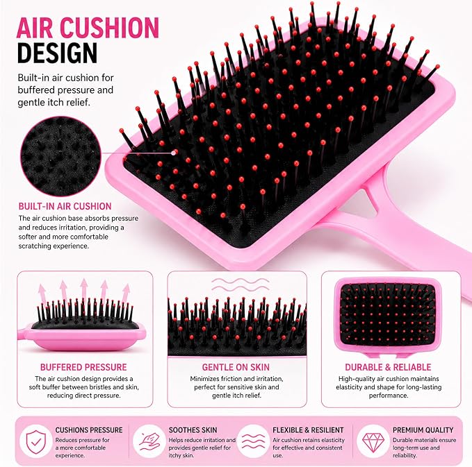 Back Scratcher Extendable Pink Folding Handle for Men Women | Long reach folding handle with soft bristles for back shoulders legs and everyday personal care use at home or travel