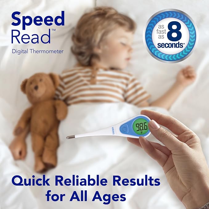Vicks SpeedRead Digital Thermometer for Baby, Kids & Adults | Color-Coded Readings in 8 seconds, Oral, Baby Rectal Thermometer or Under The Arm, Water Resistant