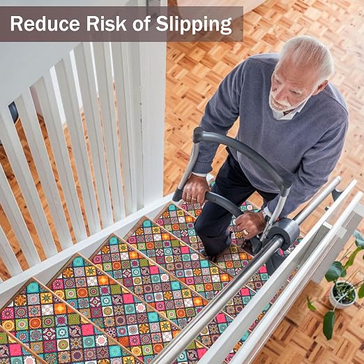 Non Slip Carpet Stair Treads for Wooden Steps Indoor, 7 Pack Stair Runners Covers Staircase Step Rugs Stair Mats for Kids Elders and Dog