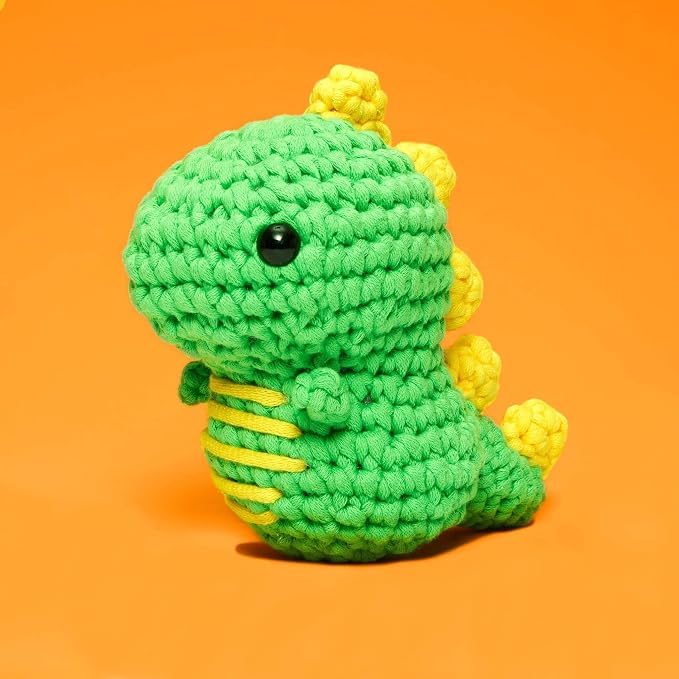 The Woobles Amigurumi Crochet Kit for Beginners (Fred the Dinosaur) | As seen on Shark Tank, Kit includes: Easy Peasy Yarn, pre-started piece, hook, safety eyes, stuffing, video tutorials